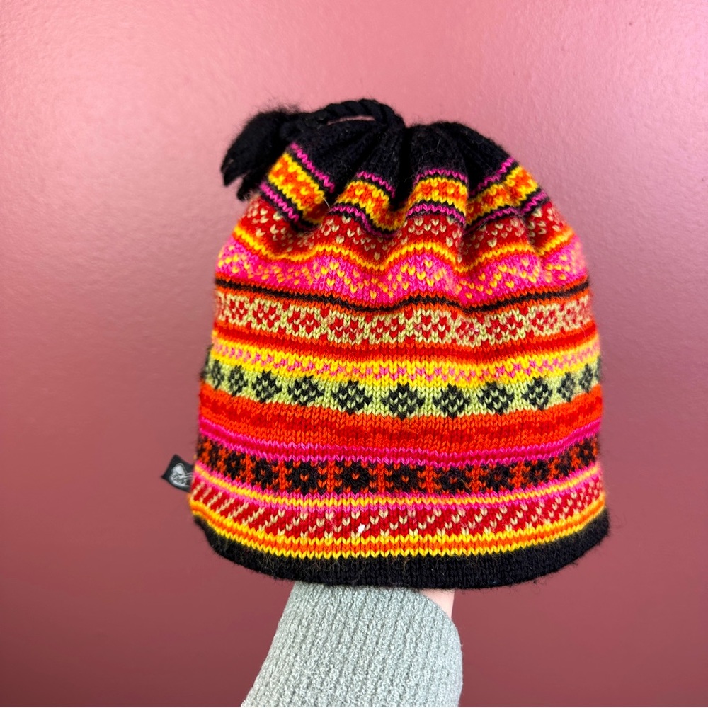 Turtle Fur wool yarn with an acrylic lining black tassel bright print stripes